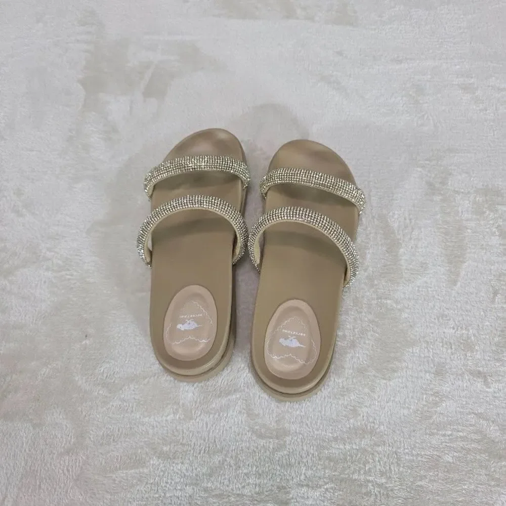 Rocket Dog Sparkle Women's Sandal Size 6M Beige Rhinestone Straps Wedge Slip On - Picture 4 of 6